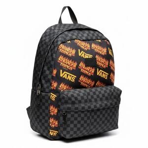 Vans x Stranger Things Flame Logo Black Checkered Backpack Collab Merch Rare